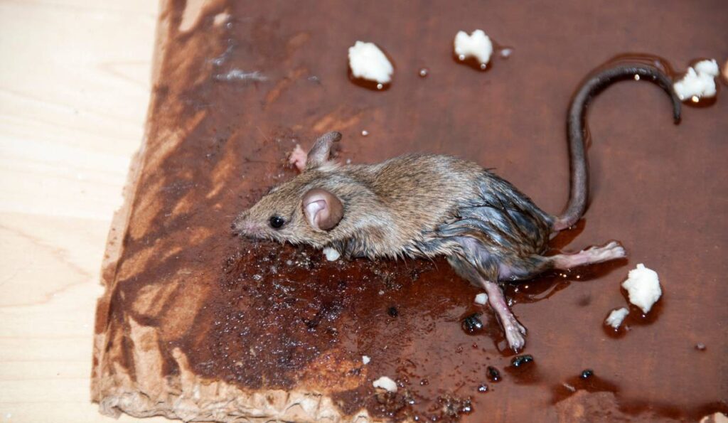A mouse is sitting on top of a piece of wood.