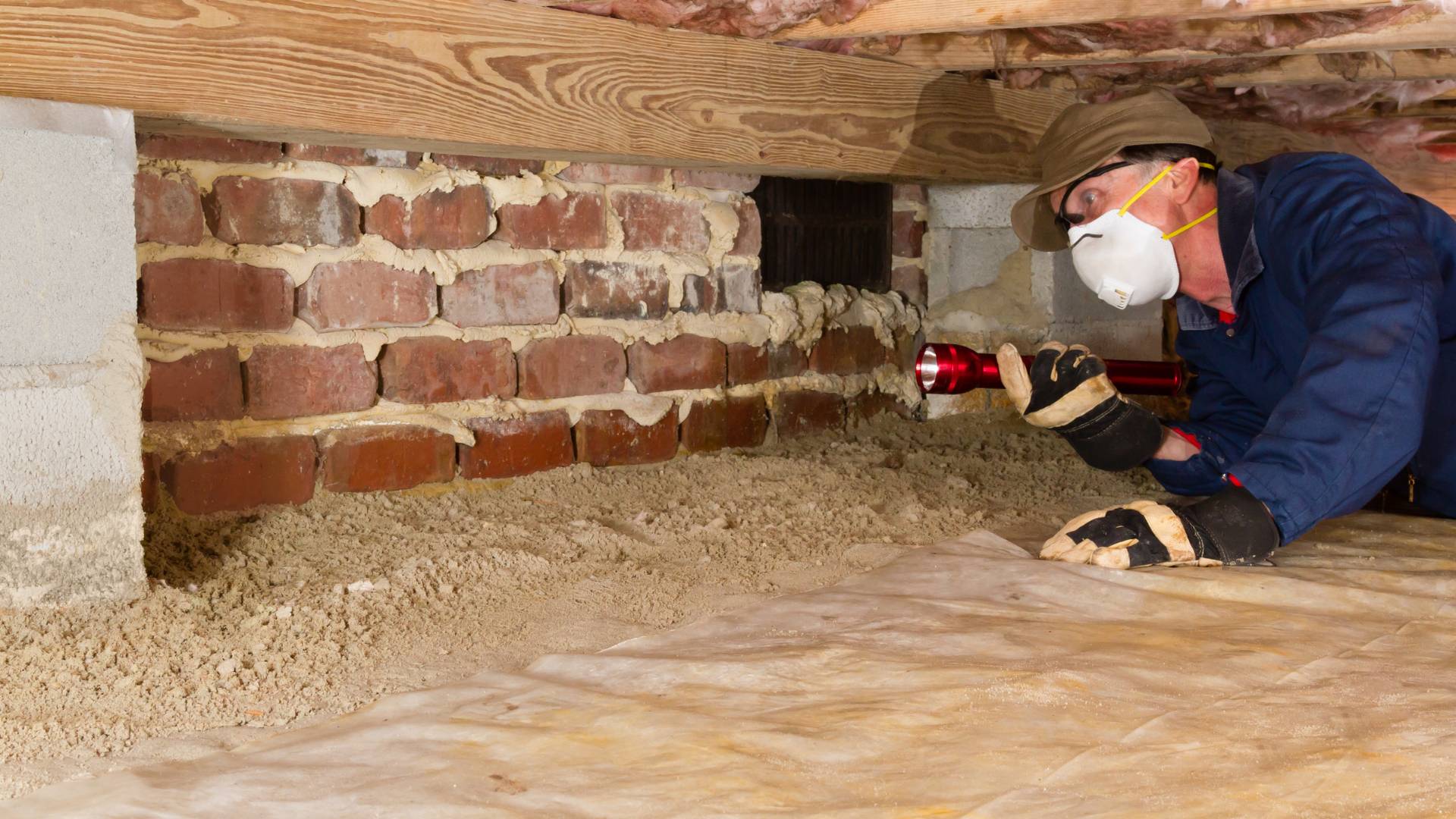 a man on a crawl space getting rid of mice under house