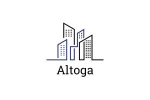 blue and black buildings with Altoga writen below them to represent the area we serve
