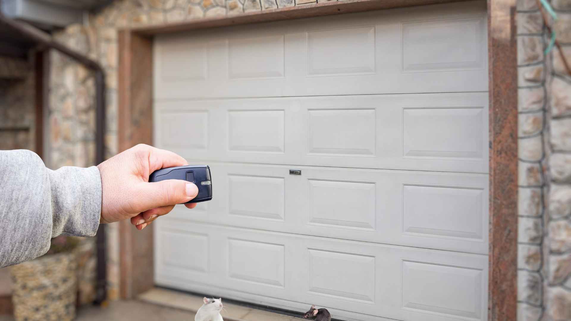 garage door being open with rats in the front and how to get rid of them